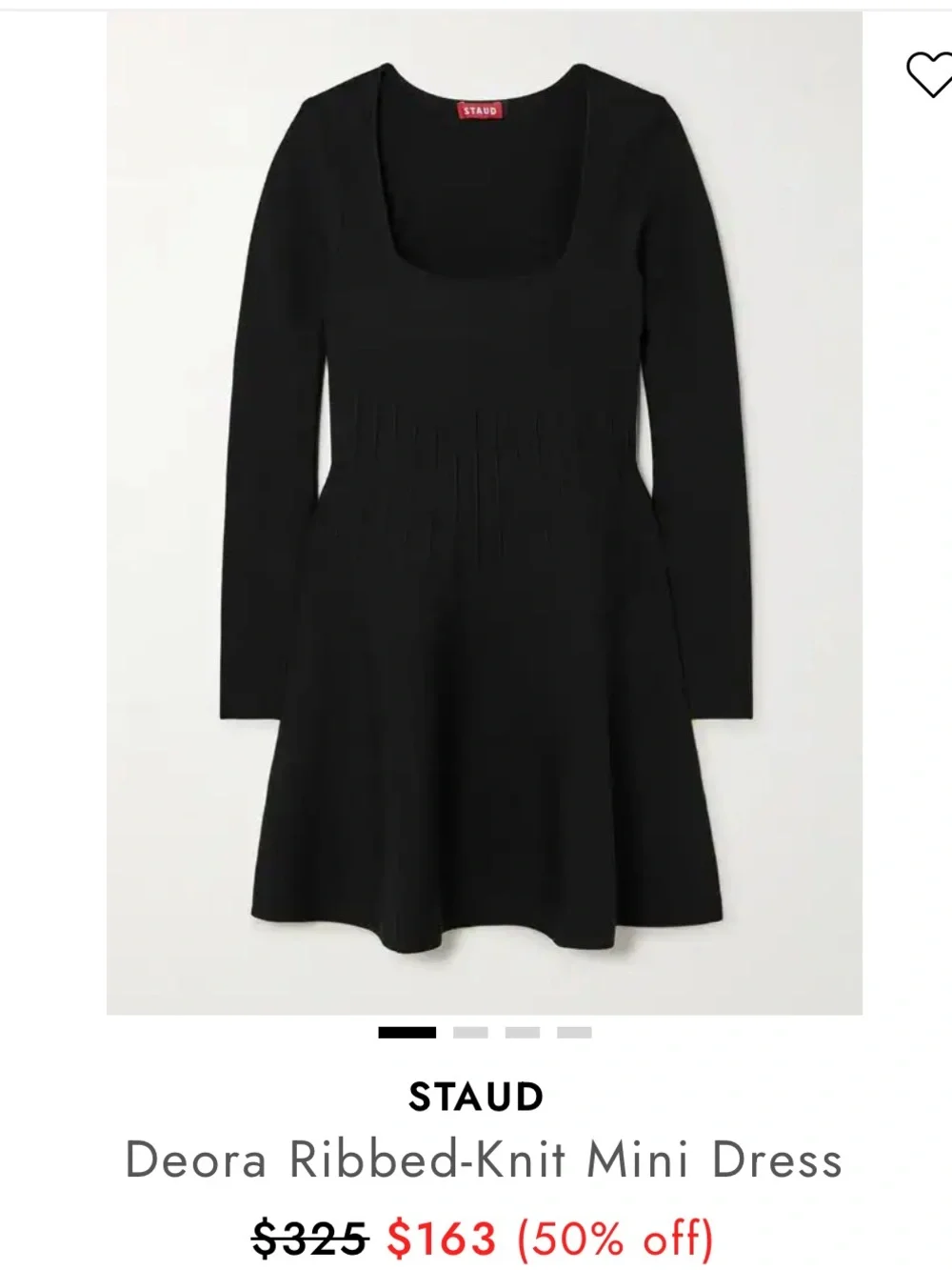 STAUD Deora Ribbed-Knit Mini Dress in Black L Large Long Sleeve Fit & Flare $325 - Picture 4 of 11